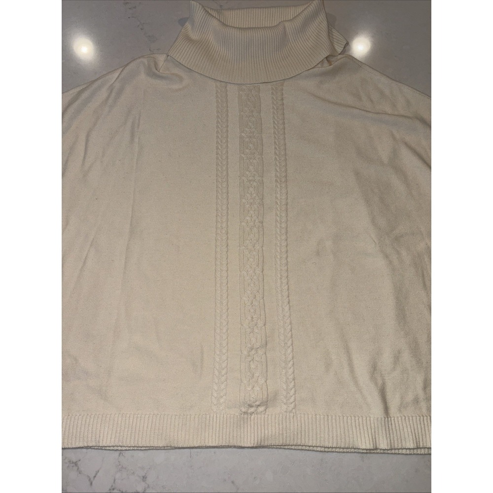 Talbots Women's M Poncho Cable‎ Knit Sweater Turtle Neck Short Sleeve Cream